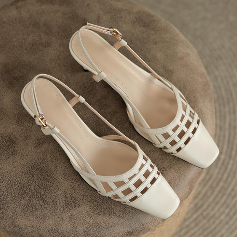 Elegant Heels Fashion Square Toe Hollow Thin Heel Sandals Women Summer Sexy Square Toe Buckle  Shoe Comfort Office Pumps