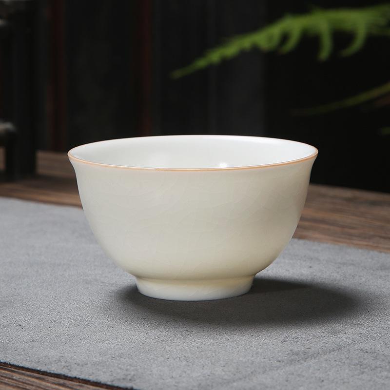 White Jade Ru Kiln Tea Ru Porcelain Can Be Nurtured with Crackle Dragon Egg Tasting Cup Large Capacity Ceramic