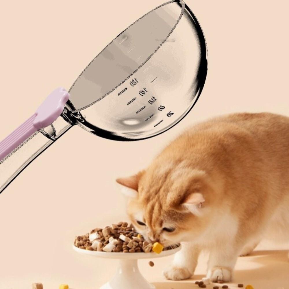 Multi-functional Cat Food Scoop Clear Scale Cat Food Measuring Spoon Sealing Clip  for Dogs Cats