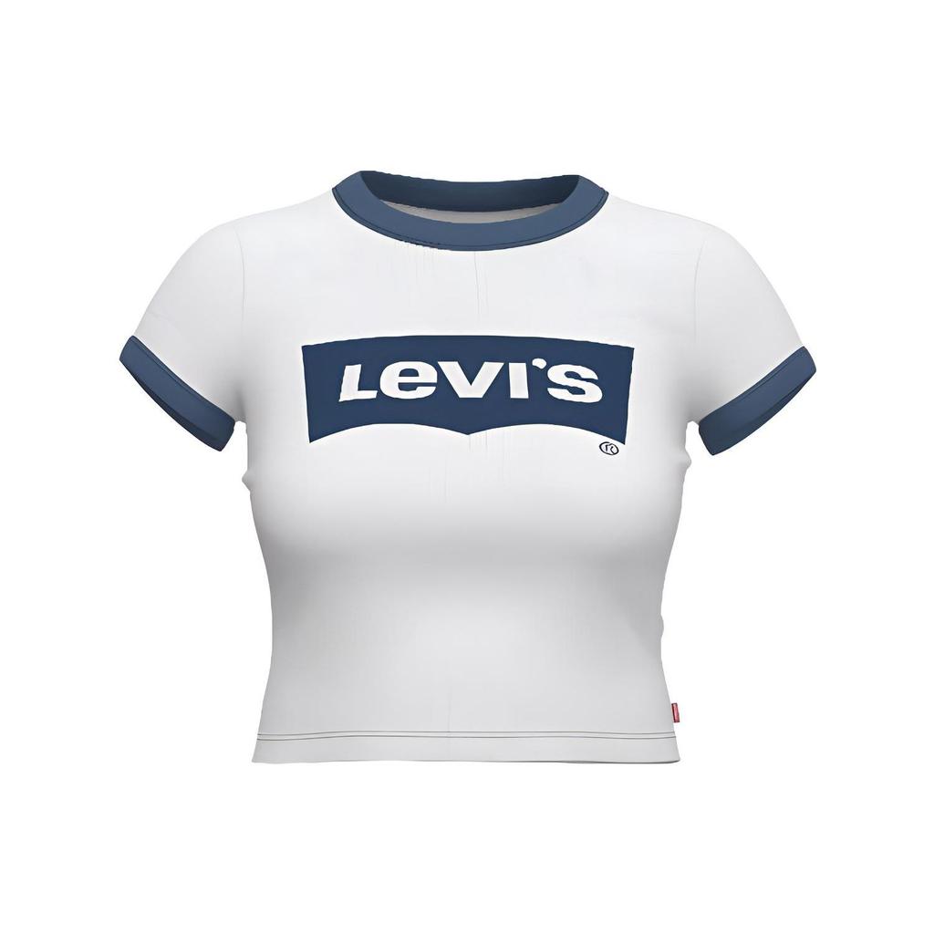 Levis SS22 Letter Logo Printed Crew Neck Short Sleeve T-Shirt Women Tops White A3523-0005