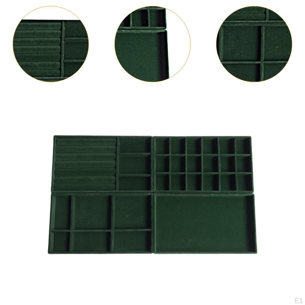 4Pcs Jewelry Trays Green Velvet for Closet Dresser Showcase Drawers Stackable Organizer
