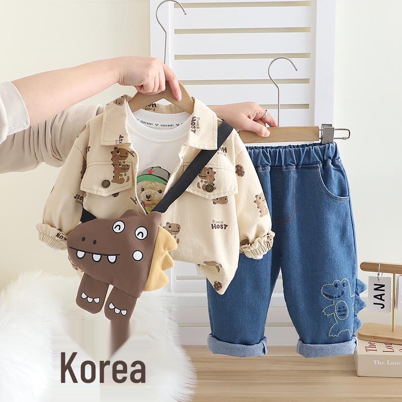 

Trendy Boys Cartoon Workwear Three-Piece Set - Spring/Autumn Long Sleeve Outfit for Infants & Toddlers 120 cm хаки