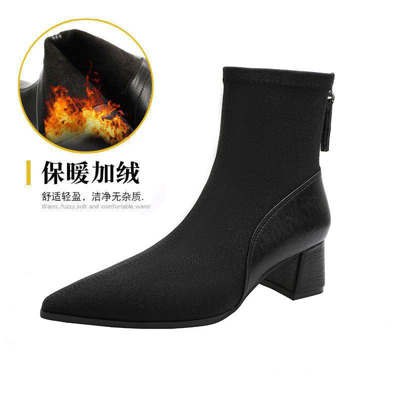 Pointed Short Boots Women's Thick Heel 2025 New Autumn and Winter Soft Leather High Heel Thin Boots Medium Boots French Small Short Boots