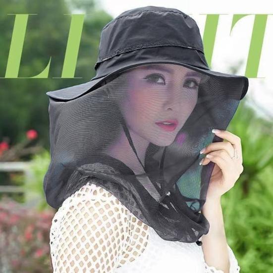 Mosquito Head Net Hat Sun Protection Bucket Hat with Hidden Net Mesh Foldable Fly Protection Netting Hat for Outdoor Fishing Hiking