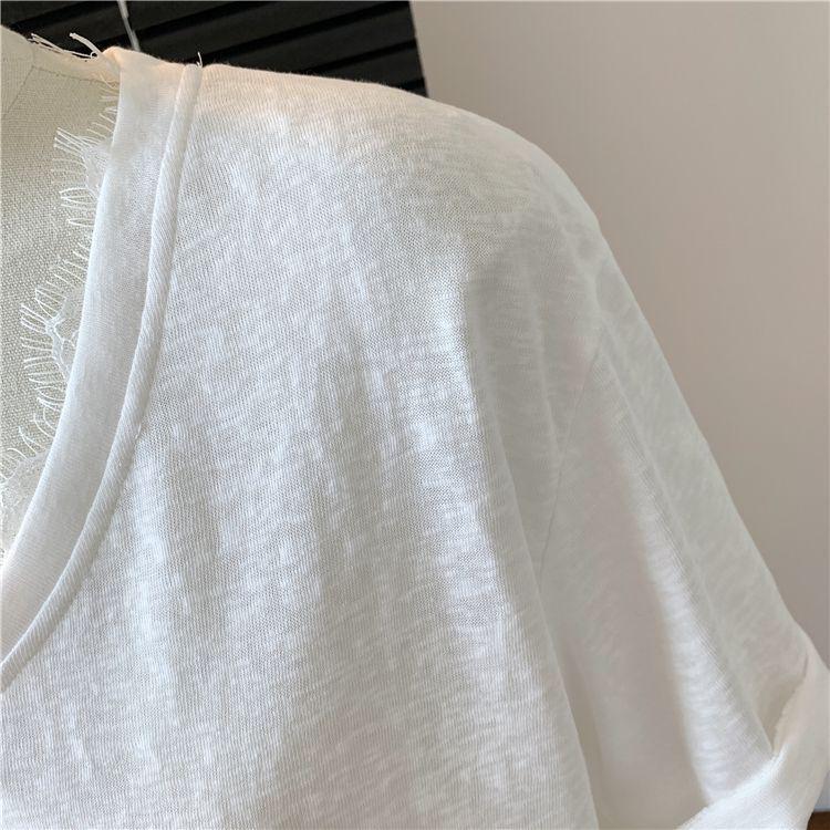 Women's Korean Style Snowflake Cotton V-Neck Lace Patchwork Short-Sleeve Loose Summer Tee