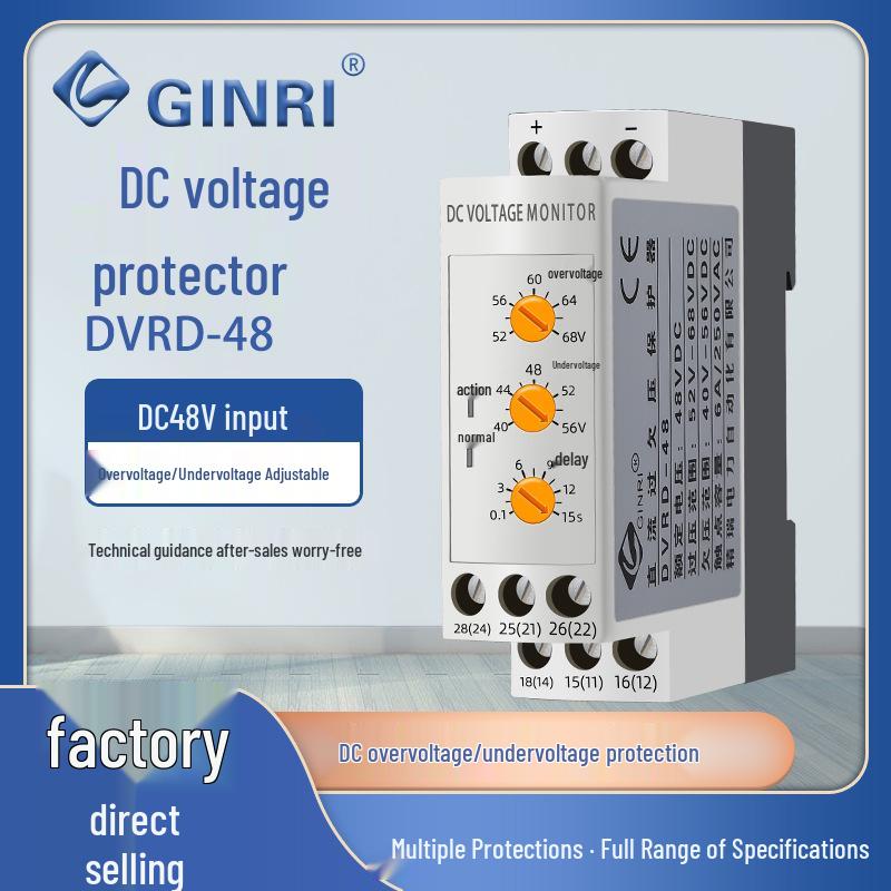 GINRI DVRD-DC Voltage Protector Relay for 12/24/36/48V - Over/Under Voltage Protection.
