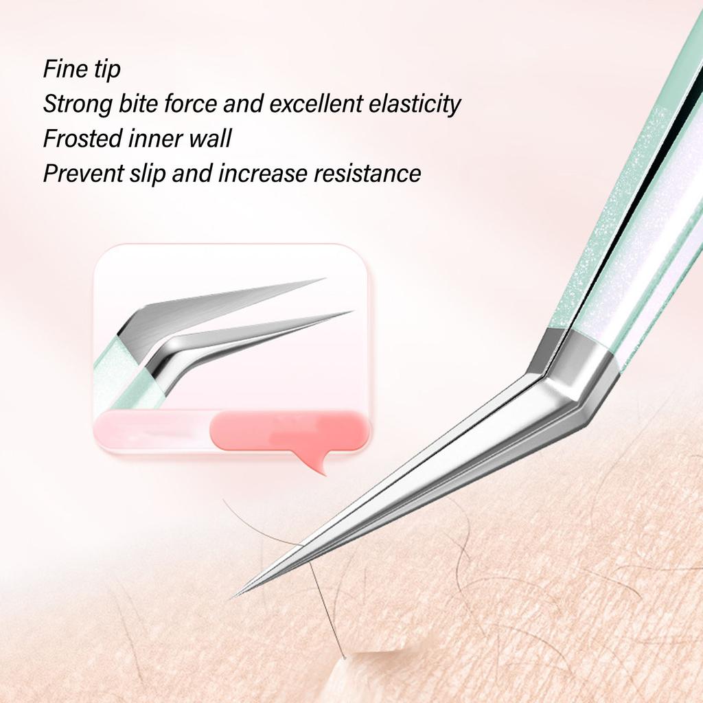 2pcs Eyelash Extension Tweezers Set Firmly Clamp Curved Tip Stainless Steel False Eyelashes Applicator Tool