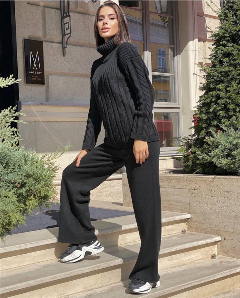 2023 Women's Knitted Cable Knit Two-Piece High Neck Sweater Set