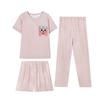 Spring and Summer Cute Cartoon Pajamas Women's Pink Girly Plaid Pants Short-sleeved Loungewear Three-piece Set