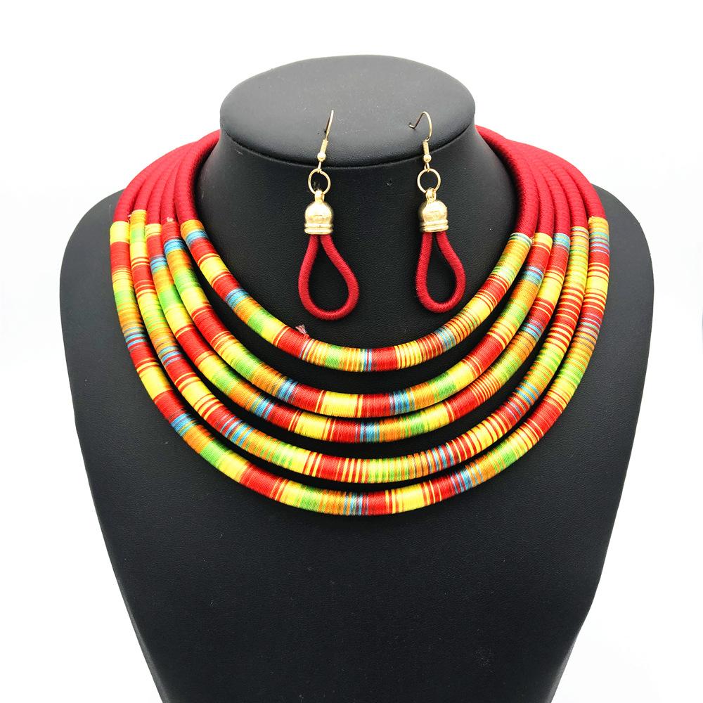 African Jewelry Set for Women Necklace Earrings Multi-layer Woven Choker Bridal Wedding Accessories