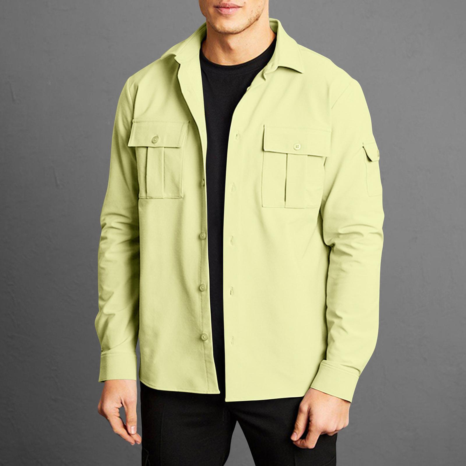 

Мужская однотонная рубашка с лацканами и длинными рукавами Мужская повседневная модная рубашка с длинными рукавами XL хаки