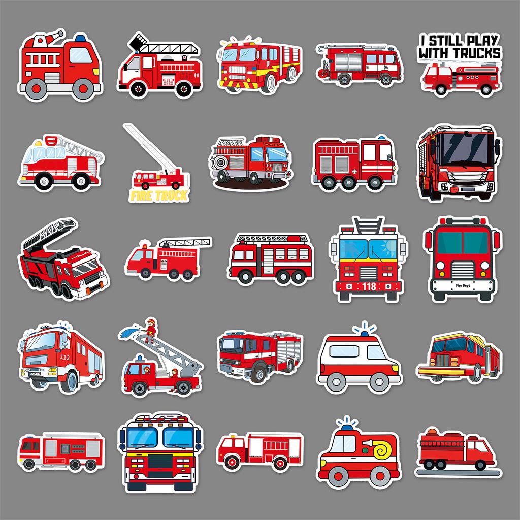 50 Fire Truck Graffiti Stickers Cartoon Children's Stickers DIY Skateboard Luggage Stickers Waterproof