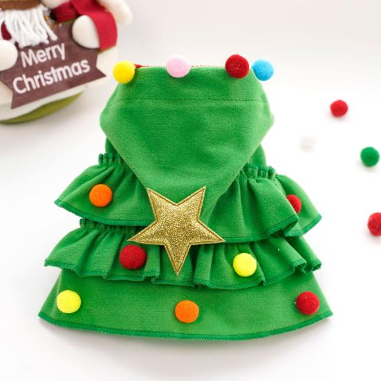 Christmas Pet Outfit Red/Green Pet Cloak with Star And Pom Poms Puppy