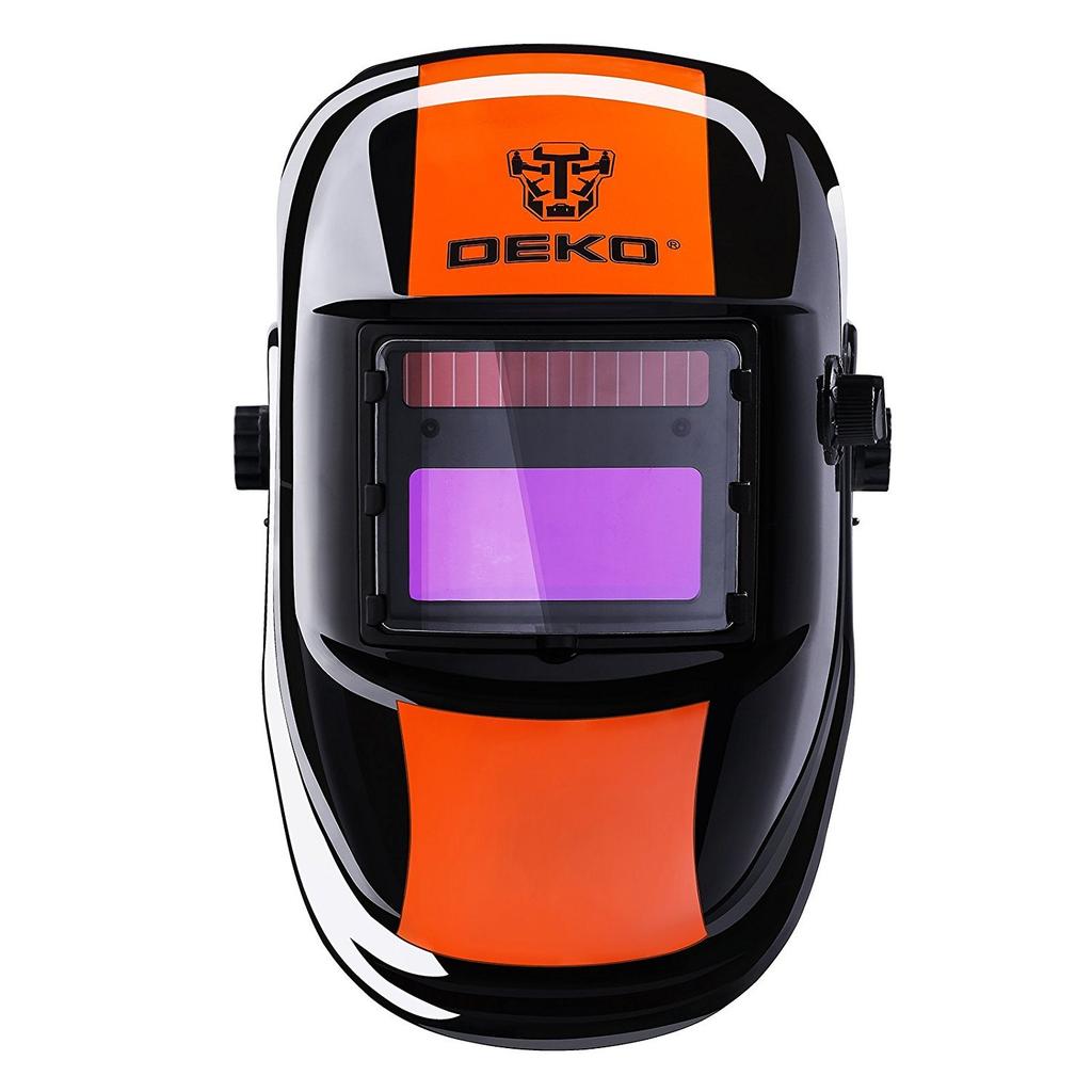 DEKOPRO Welding Solar Rechargeable Welding Adjustable Shadow Range sec Darkening Speed for and Arc Black Orange Auto-Darkening Helmet, Mask/Welding