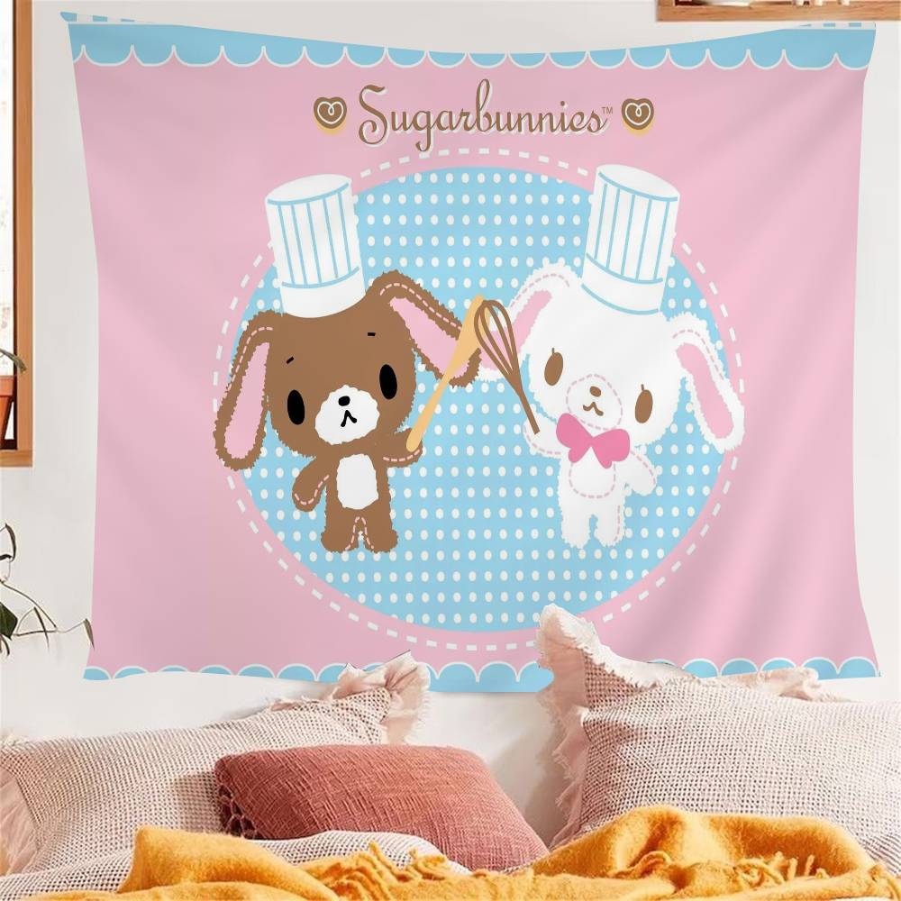 Sugar Bunnies Dreamland Carousel Anime Tapestry Hippie Flower Wall Carpets Dorm Decor Wall Hanging Home Decor