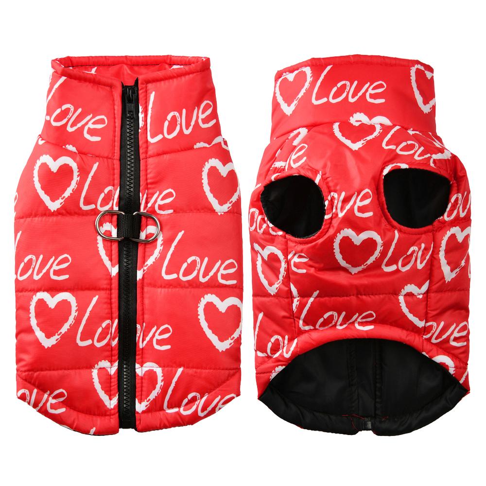 Warm Dog Jacket Rainbow Love Print Pet Clothes For Small Medium Dogs Cats Winter Windproof Warm With D-ring Puppy Costume Coat