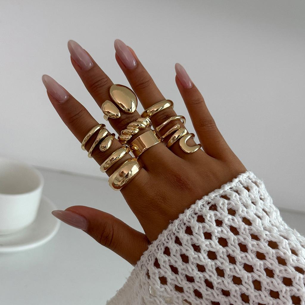 Design Sense Metal Cross-Pleated Ring Set, Hip Hop Water Drop Hug Glossy Ring Woman