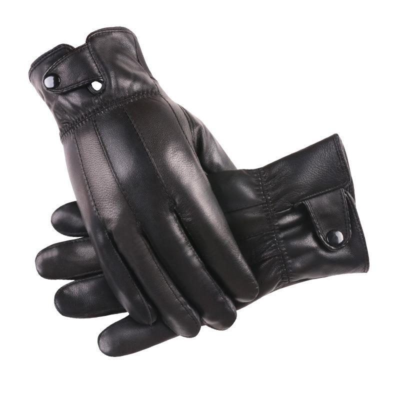 Men's leather gloves new autumn and winter outdoor riding fleece thickened leather women's sheepskin cotton gloves winter
