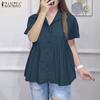 ZANZEA Women Turn Down Collar Summer Casual Short Sleeve Blouse