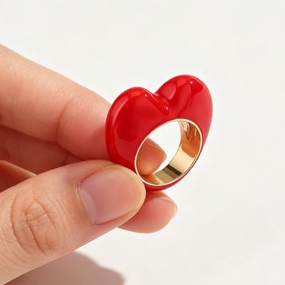 Kolorowy Emaliowany Pierścionek w Kształcie Serca Brzoskwiniowego, Vintage Metalowy Pierścionek z Emalią Kapiącą Olejem, Unisex Modna Biżuteria Walentynkowa Prezenty dla Kobiet Mężczyzn