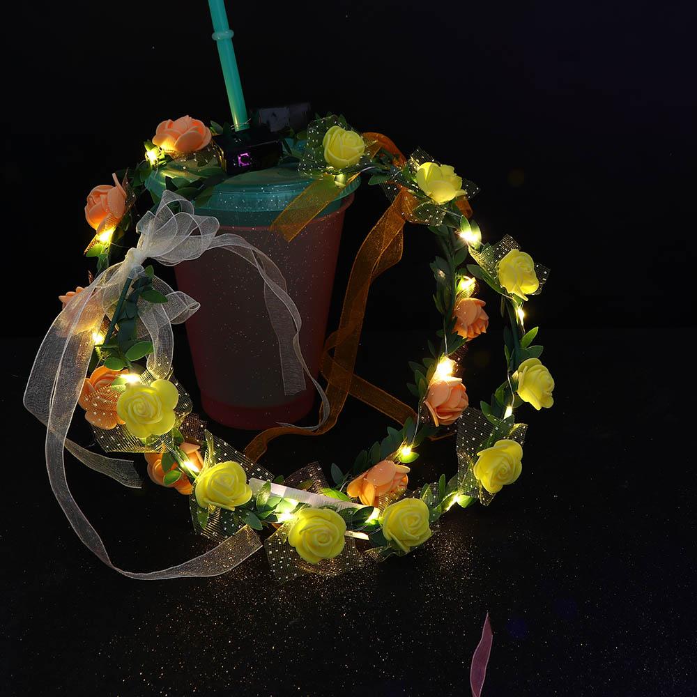 Schaumstoff Hochzeits Kopfschmuck Krone Blumen Stirnband Damen Kopfbedeckung LED Licht Girlande Kranz Dekoration