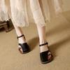 Beige Heeled Sandals Buckle Strap Comfort Shoes for Women 2025 Summer Black Flat Clear Low Fashion New Closed Girls Fretwork Cas