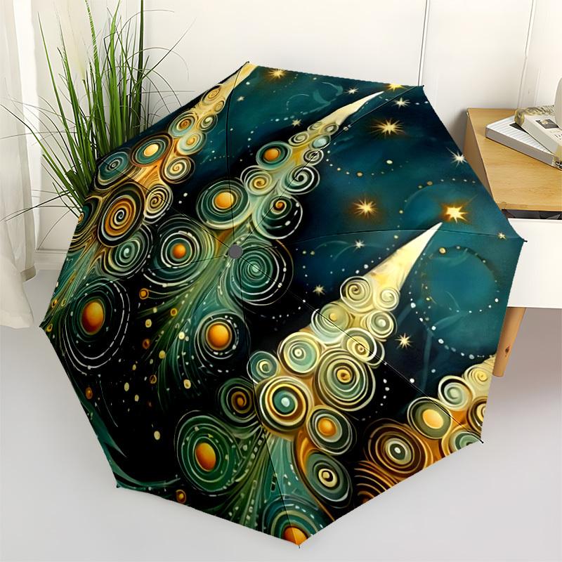 1pc Christmas Trees Cartoon Automatic Folding Umbrella, Lightweight Retractable Compact Travel Umbrella, 8-Rib Sturdy Frame009