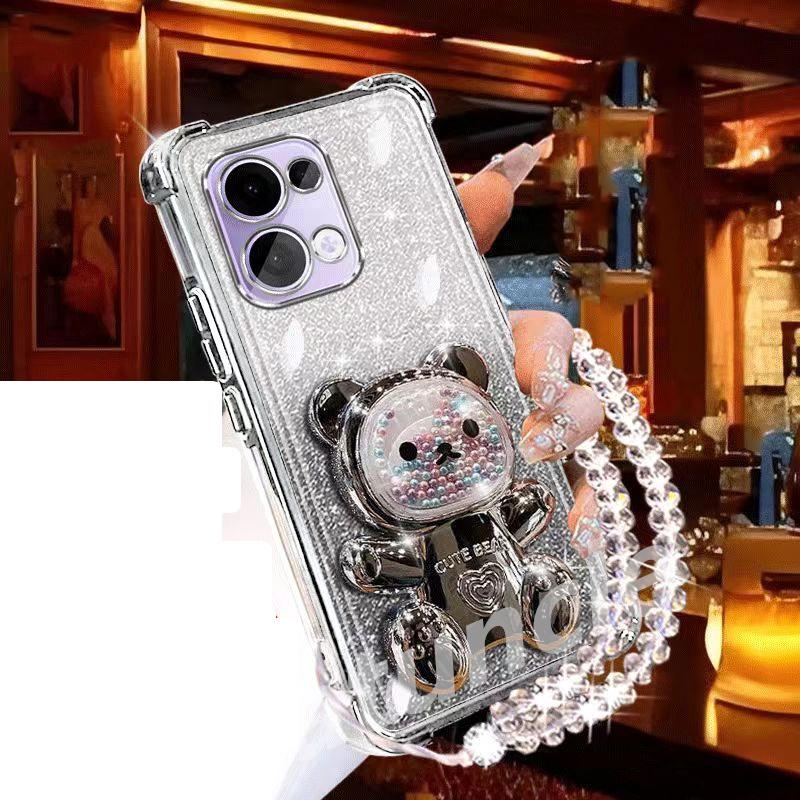 Glitter Bear Bracket Holder Bracelet Case For Huawei Honor X8C X8B X8A X7C X7B X7A X9A X9B X9C X6A X6B Lanyard Shockproof Cover
