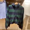 VAYLA Striped Knitted Cropped Sweater Cardigan Women Autumn Long Sleeve Hooded Zipper Short Streetwear Knitwear Sweaters Y2K Crop Tops