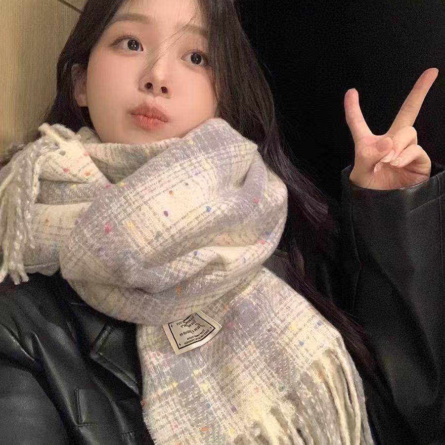 Rainbow Candy Beans Ideas Atmosphere Yarn New Korean Version Scarf Women's Winter Sweet Tassel Warm Imitation Cashmere Scarf