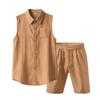 Loose Linen Sleeveless Collared Beach Shirt Casual Summer Fashion for Men Open Cardigan Style Clothing