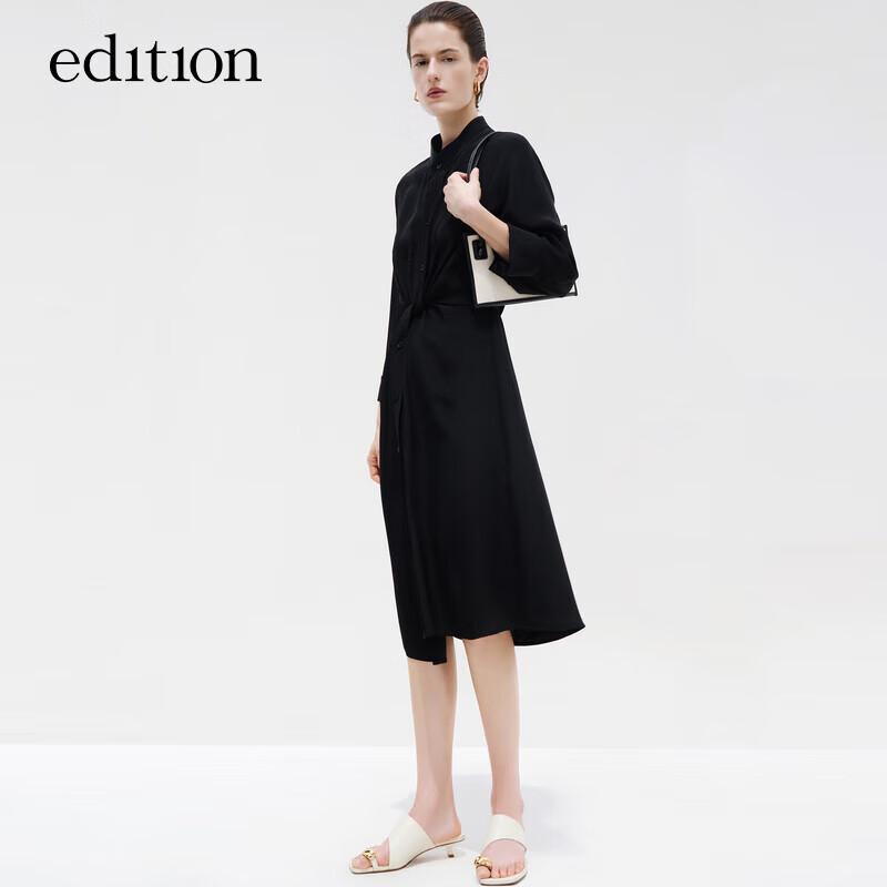 

Edition Women s Black Mulberry Silk Asymmetric Twist Shirt Dress M 165
