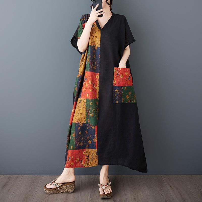 

Короткий рукав Плюс размер Хлопок винтажный цветочный новый в платьях для женщин повседневное свободное макси длинное летнее платье