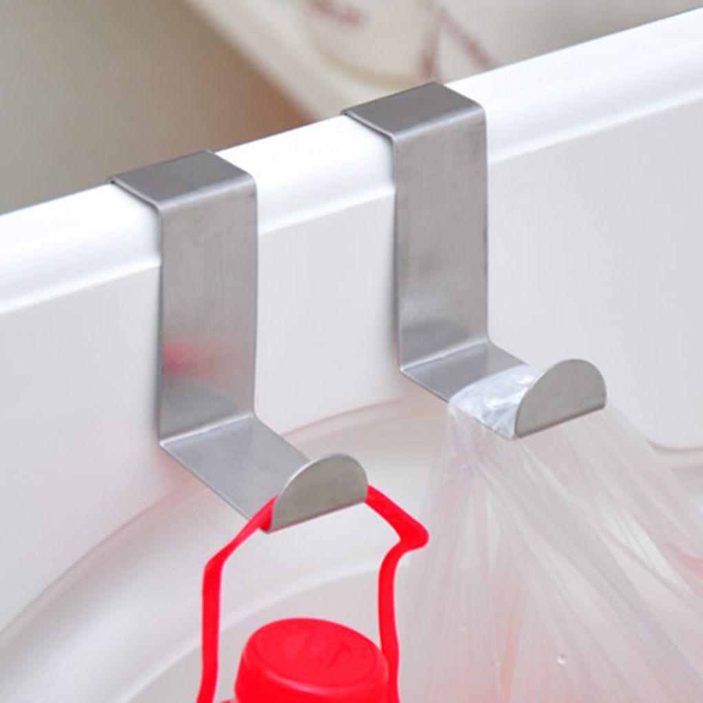 2pcs Over Door Hook Stainless Steel Z-shaped Hanger Kitchen Clasp Punch-Free Nail-Free Self-Adhesion Hangers Rack