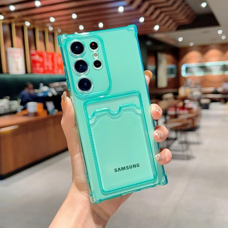 Soft Silicone Phone Case For Samsung Galaxy S24 S23 FE S22 Ultra Plus A72 A52 5G Transparent Color Wallet Card Holder Cover