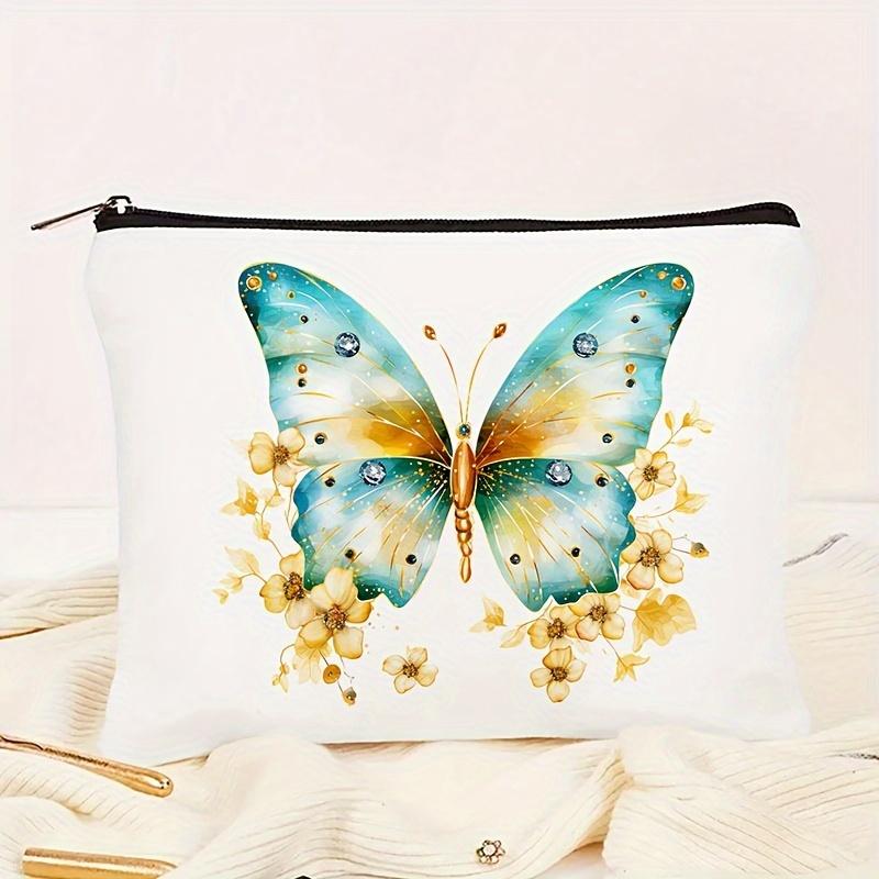 Chic Diamond Butterfly Canvas Makeup Bag - Portable Travel Cosmetic Pouch Perfect
