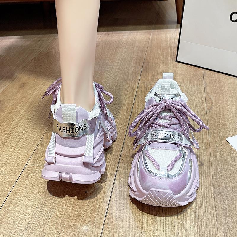 Fashion Summer Shiny Sequins Chunky Platform Sneakers Women Breathable Lace Up Height Increase Shoes Woman Fashion Cute Pink Sneakers