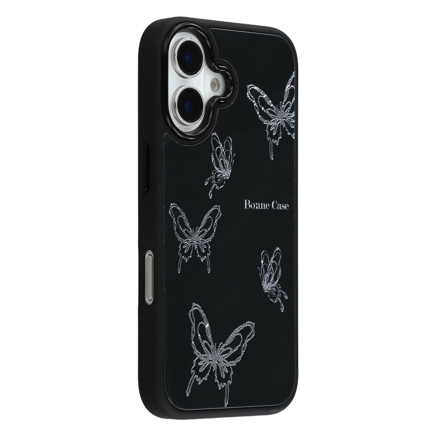 

For iPhone 16 Case Lacquered Pattern TPU+Acrylic+Glass Phone Cover Butterflies
