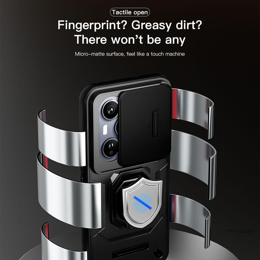 KEYSION Shockproof Armor Case for HONOR 400 Pro 5G Slide Camera Lens Protection Ring Stand Phone Cover for Huawei Honor 400 5G