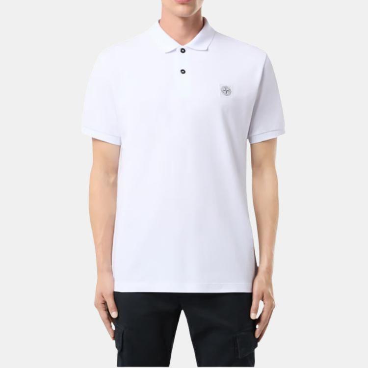 STONE ISLAND Camisa Polo de Manga Curta com Botão de Logo Masculina Camisas Polo Branca K1S1522000-2RS0039-V0001