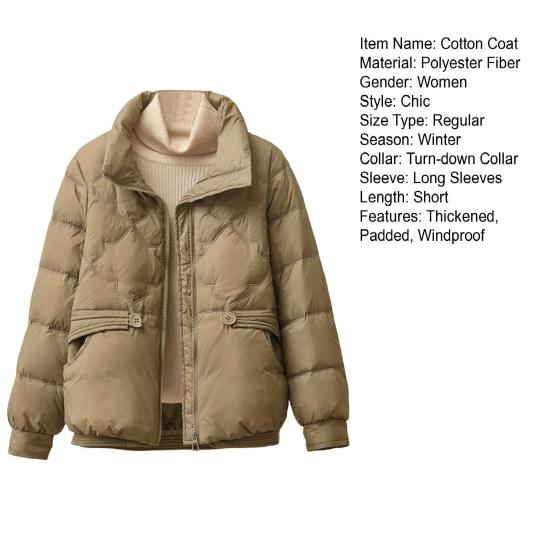 Winter-Daunenmantel, gepolstert, Umlegekragen, Taschen, Reißverschluss, Parka, winddicht, wärmespeichernd, Baumwolljacke für den täglichen Gebrauch bei kaltem Wetter
