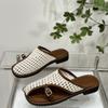 Retro new Chinese weaving sandal slippers female summer outside wear hitchhiking flat bottom hollow out Baotou half drag