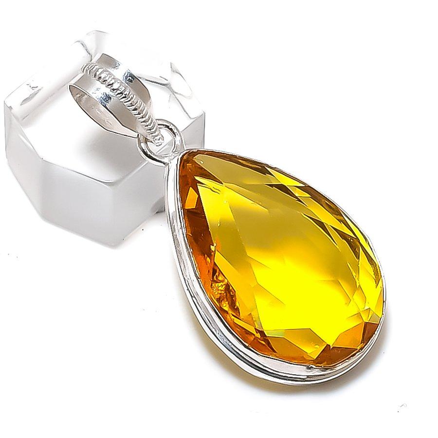 Natural Citrine Gemstone Handmade 925 Sterling Silver Jewelry Pendant 1.77" f6L57
