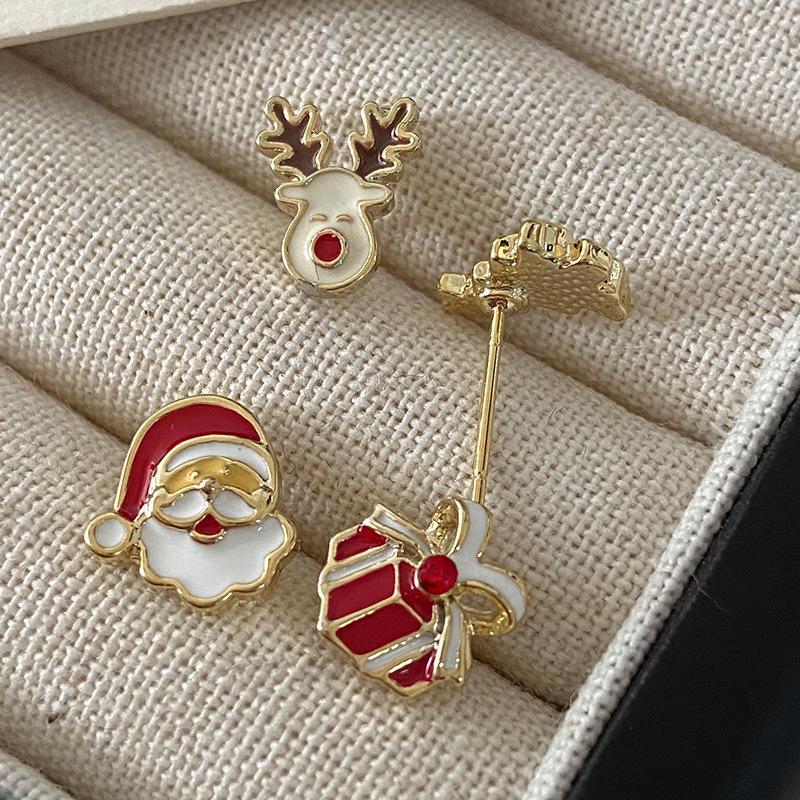 Santa Claus Asymmetrical Stud Earrings - Cute Cartoon Design for Women, European & American Fashion