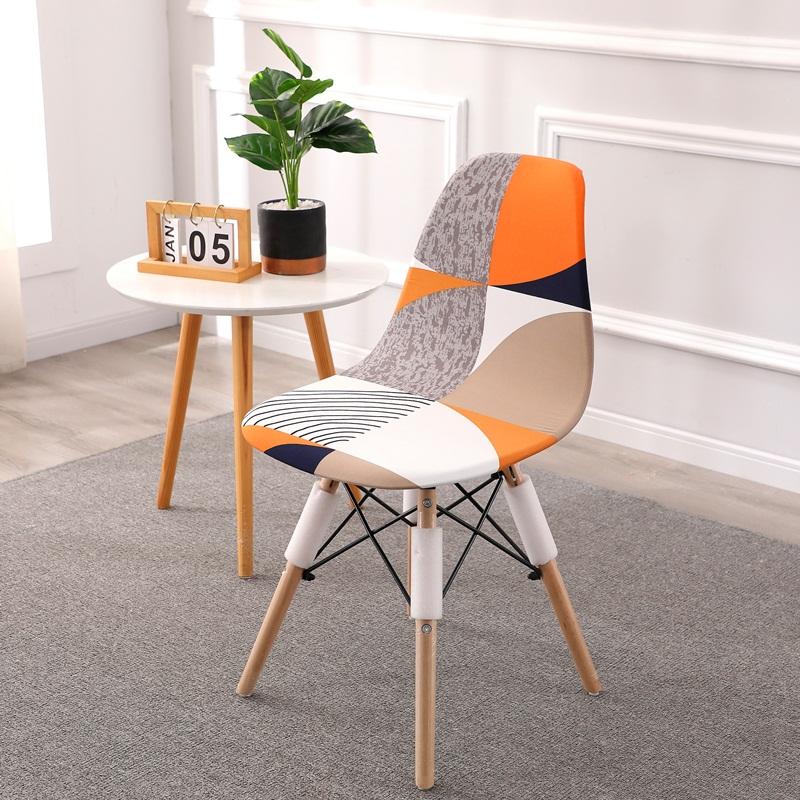 1pc Printed Shell Chair Cover Stretch Dustproof Dining Seat Covers Anti-slip Anti-dirt Office Chair Slipcover for Bedroom Study