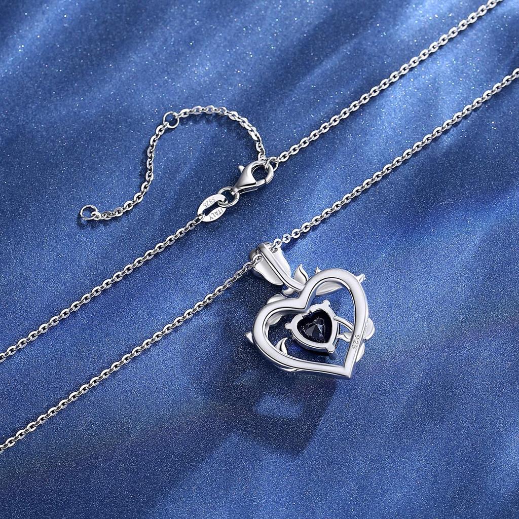 [FANCIME] Summer Festival Necklace for Women "Blossom Heart" Heart Rose Peridot August Birthstone Open Heart Rose Zirconia Sterling Silver Girlfriend