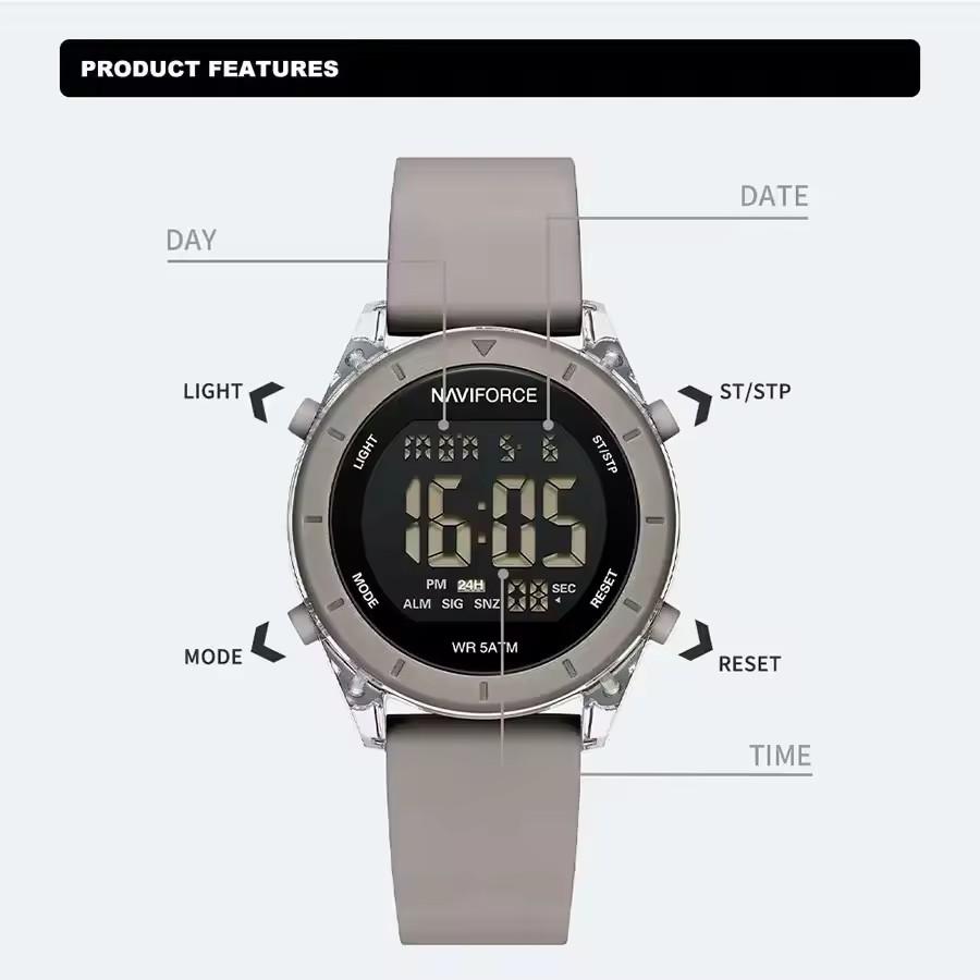 New Model NAVIFORCE NF7108 Watch Womens Fashion Silicone Strap Sports Digital Watch Waterproof Luminous Wristwatches Relojes