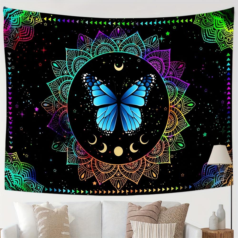 VIKAMA Sternenhimmel Schmetterling Wandteppich Lebendige Mandala-Flügel mit mystischen Ganesha-Symbolen Wohnzimmer Akzentwand Raumdekoration