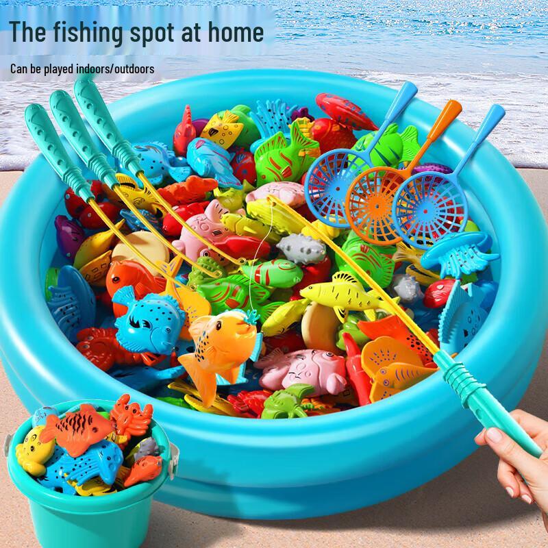 Kids Magnetic Fishing Game with Inflatable Pool & 50 Accessories