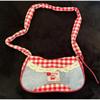 Korean Color-blocked Handbag Red Plaid Denim Patchwork Shoulder Bag Y2k Lace Crossbody Bag Sweet Girl Zipper Small Square Bag